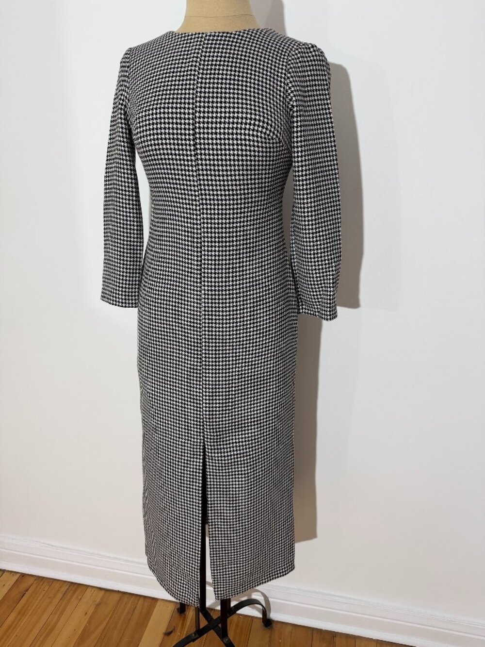 Zara Trafaluc Black White Houndstooth Midi Dress NWT